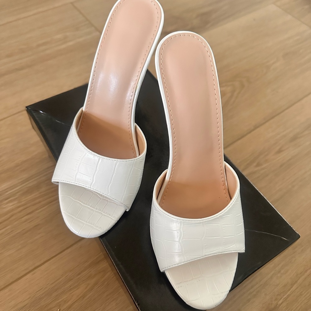 White Leather Heels with Open Toe Design